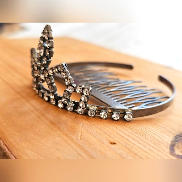 Rare Vintage 1950's Tiara Crown Silver Metal Diamond Rhinestones Hair Comb - Picture 5 of 16